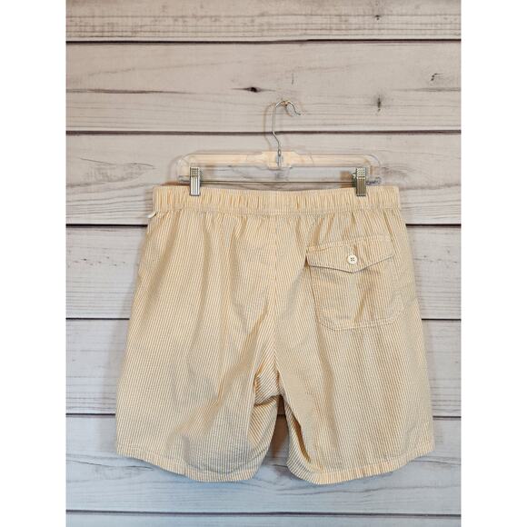 J Crew Men's Orange White Striped Hi Rise Elastic Waist Swim Shorts Size Large - Picture 2 of 7